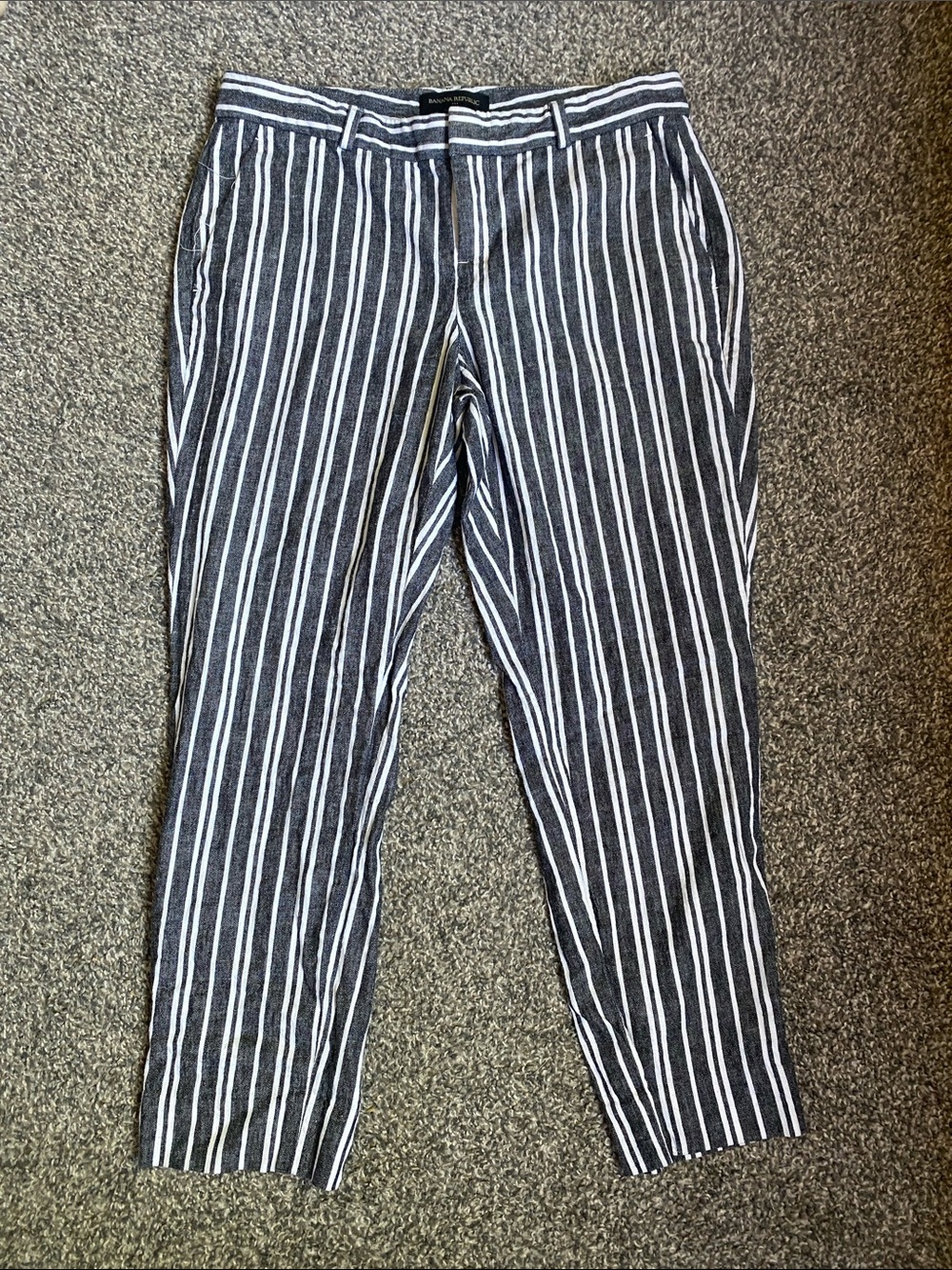 Banana Republic Black & White Striped Ankle Pants